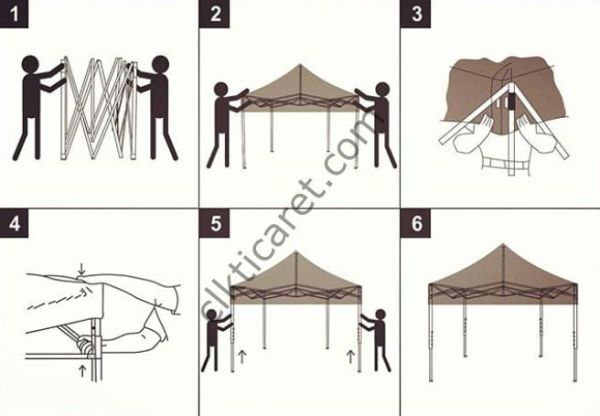 CLK 3x4,5 52mm Kalın Alüminyum Katlanabilir Tente Gazebo Çadır 3 Kenar Kapalı 2 Yarım Duvar