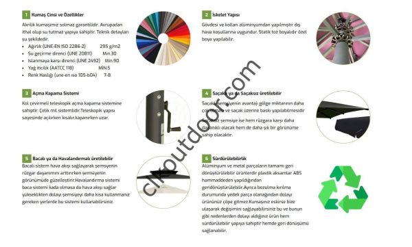 CLK 4x4 Metre Saçaklı LUX Model Krank Sistem Teleskopik Şemsiye Q90 Profil Siyah - Metal Hareketli Ayak 4 Mermerli (80x80cm 160 kg)