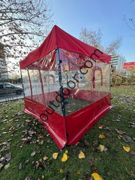 CLK 3x3 40 mm Profil Kış Bahçesi Karavan Çadırı Şeffaf Brandalı Gazebo Katlanır Çadır Portatif Tente