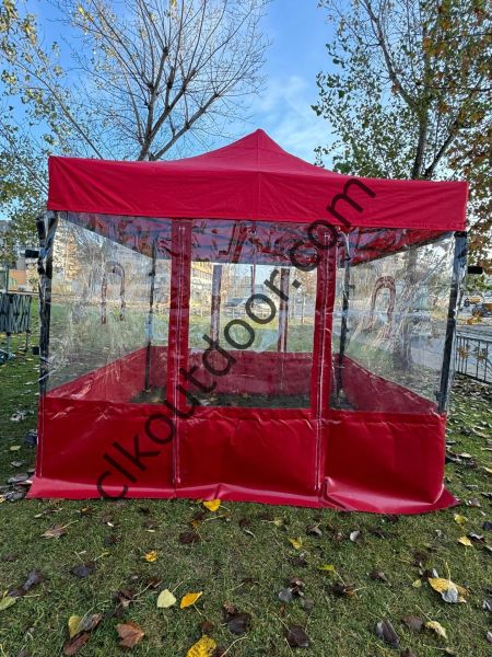 CLK 3x3 40 mm Profil Kış Bahçesi Karavan Çadırı Şeffaf Brandalı Gazebo Katlanır Çadır Portatif Tente