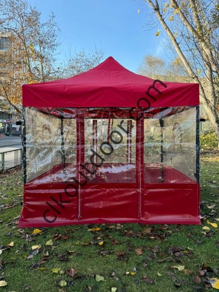 CLK 3x3 40 mm Profil Kış Bahçesi Karavan Çadırı Şeffaf Brandalı Gazebo Katlanır Çadır Portatif Tente