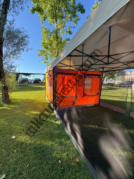 CLK 3x6 30 mm Yeni Sistem 4 Pencere 2 Kapılı Verendalı Portatif Katlanabilir Gazebo Kamp Çadırı Sarı