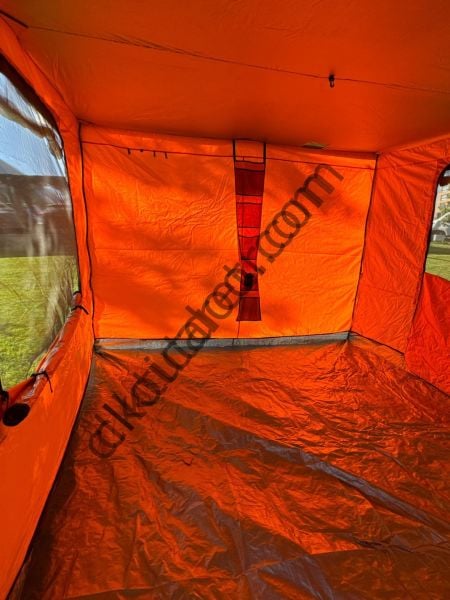 CLK 3x6 30 mm Yeni Sistem 4 Pencere 2 Kapılı Verendalı Portatif Katlanabilir Gazebo Kamp Çadırı Sarı
