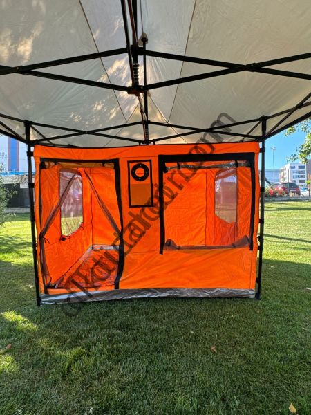 CLK 3x6 30 mm Yeni Sistem 4 Pencere 2 Kapılı Verendalı Portatif Katlanabilir Gazebo Kamp Çadırı Sarı