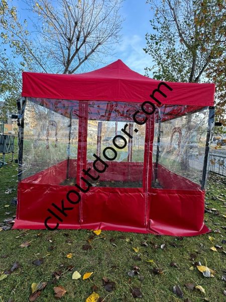CLK 3x3 40mm Kısa Bagaj Boy 115 cm İskelet Profil Kış Bahçesi Karavan Çadırı Şeffaf Brandalı Gazebo Katlanır Çadır Portatif Tente