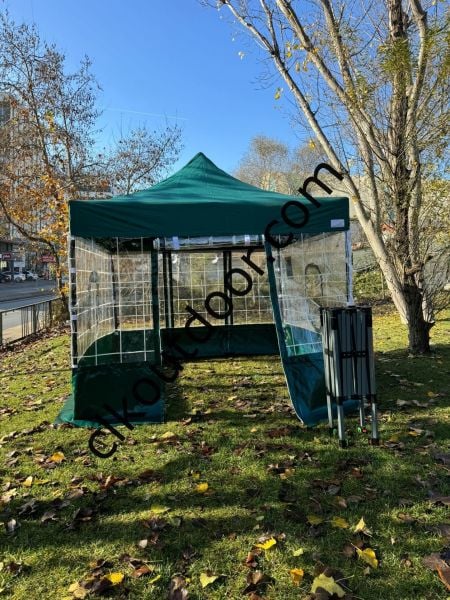 CLK 3x3 40mm Kısa Bagaj Boy 115 cm İskelet Profil Kış Bahçesi Karavan Çadırı Şeffaf Brandalı Gazebo Katlanır Çadır Portatif Tente