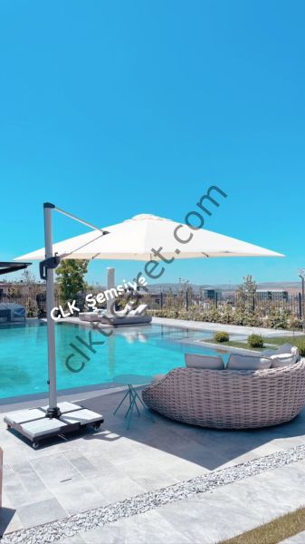 CLK Mykonos 3x3 Metre Krem Yandan Kollu Bahçe Şemsiyesi