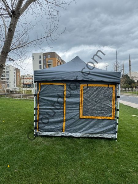 CLK 3x6 30 mm Yeni Sistem 4 Pencere 2 Kapılı Verendalı Portatif Katlanabilir Gazebo Kamp Çadırı Saks Mavi