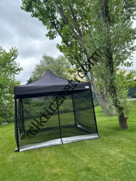 CLK 3x3 40 mm 115cm Kısa İskelet Dekoratif Gazebo Çadır Bungalow Garden Model Sineklikli Perde Katlanır Portatif Bahçe Çadır Tente Çardak Turuncu
