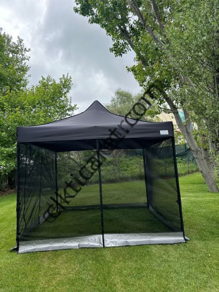 CLK 3x3 40 mm 115cm Kısa İskelet Dekoratif Gazebo Çadır Bungalow Garden Model Sineklikli Perde Katlanır Portatif Bahçe Çadır Tente Çardak Turuncu