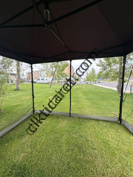 CLK 3x3 40 mm 115cm Kısa İskelet Dekoratif Gazebo Çadır Bungalow Garden Model Sineklikli Perde Katlanır Portatif Bahçe Çadır Tente Çardak Turuncu