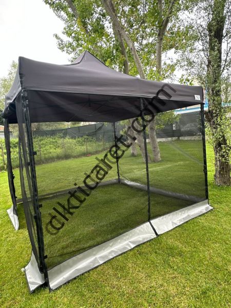 CLK 3x3 40 mm 115cm Kısa İskelet Dekoratif Gazebo Çadır Bungalow Garden Model Sineklikli Perde Katlanır Portatif Bahçe Çadır Tente Çardak Turuncu