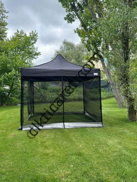 CLK 3x3 40 mm 115cm Kısa İskelet Dekoratif Gazebo Çadır Bungalow Garden Model Sineklikli Perde Katlanır Portatif Bahçe Çadır Tente Çardak Turuncu