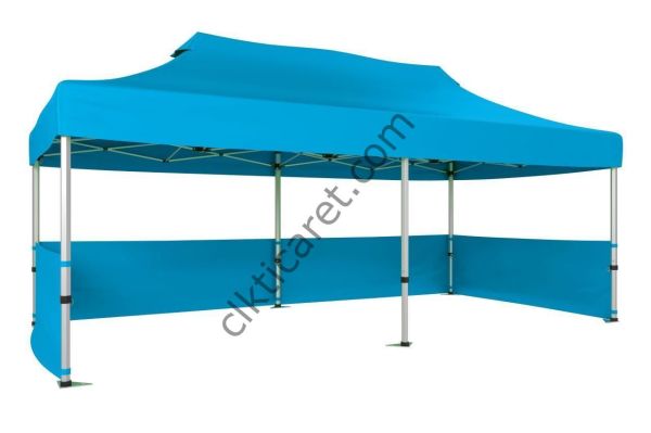 CLK 3x6 40mm Alüminyum Katlanabilir Tente Gazebo Çadır 3 Kenar Yarım Duvarlı Açık Mavi (Turkuaz)