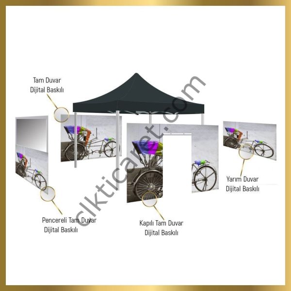 CLK 2x2 mt Saçak Etek Alın Logo Baskılı Gazebo Katlanabilir Tente Stand Tanıtım Fuar Çadırı