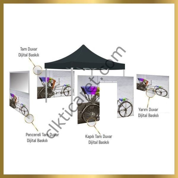 CLK 2x2 mt Saçak Etek Alın Logo Baskılı Gazebo Katlanabilir Tente Stand Tanıtım Fuar Çadırı