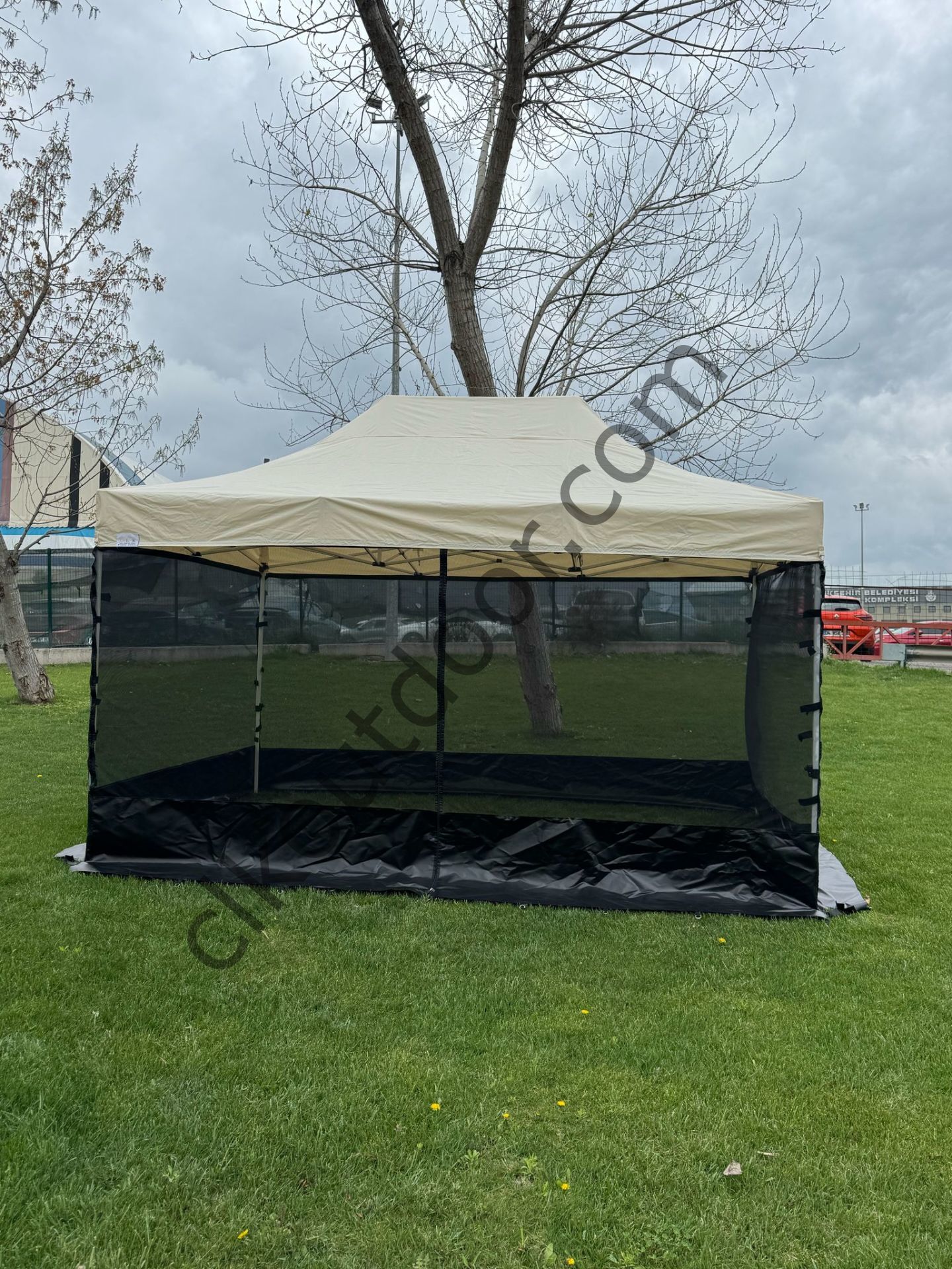 CLK 3x4,5 40 mm Dekoratif Gazebo Çadır Bungalow Garden Model Sineklikli Perde Katlanır Portatif Bahçe Çadır Tente Çardak Saks Mavi