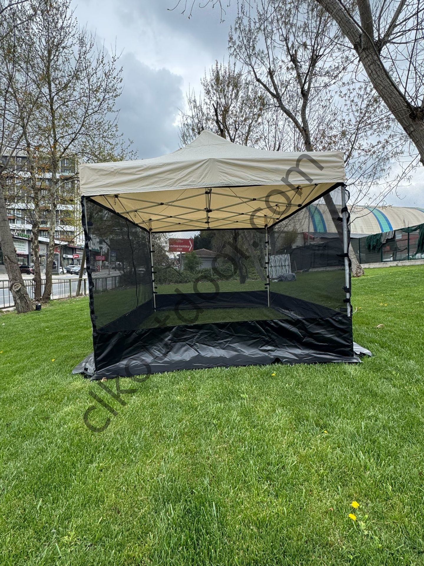 CLK 3x4,5 40 mm Dekoratif Gazebo Çadır Bungalow Garden Model Sineklikli Perde Katlanır Portatif Bahçe Çadır Tente Çardak Saks Mavi