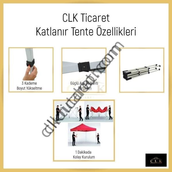 CLK 4x8 40 mm Katlanabilir Tente Gazebo Çadır Gazebo Çadır 2 Yan Pencereli 1 Yan Aksesuarsız 1 Yan Kapı ve Pencereli