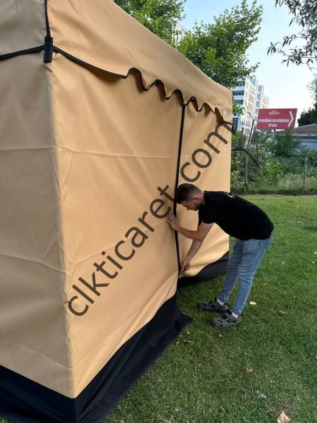 CLK 3x3 40 mm Garden Perdeler Hareketli Sürgülü Katlanabilir Tente Bahçe Çadırı Bej
