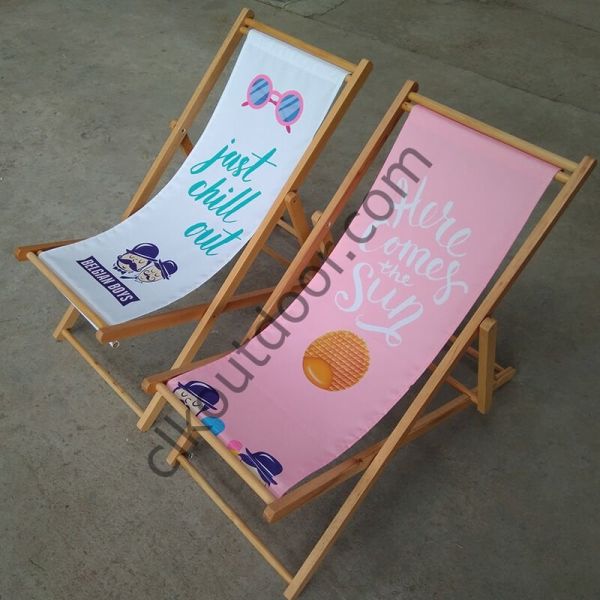 CLK Outdoor Logo Marka Baskılı Katlanır Ahşap Şezlong