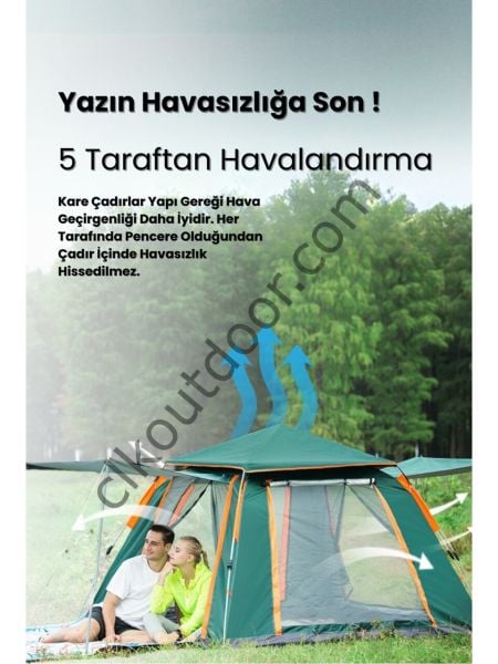 4 Kişilik Otomatik Kamp Çadırı 240x240x160 cm Otomatik Kurulum