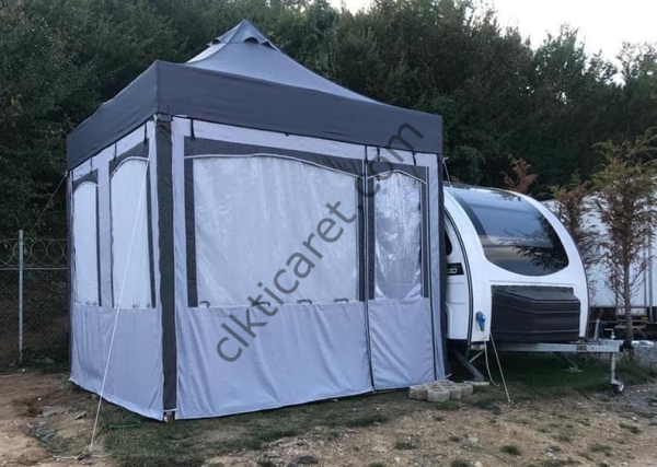 CLK 3x3 mt 52 mm Kalın Alüminyum Karavan Çadırı Kış Bahçesi Portatif Katlanabilir Tente Sök-Tak Alt Zemin Branda