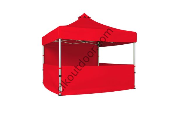 CLK 3x3 Metre Kısa Bagaj Boy 115 cm Katlanabilir Gazebo Çadır 3 Yan Yarım 1 Tam Perdeli Stand Çadırı Kırmızı