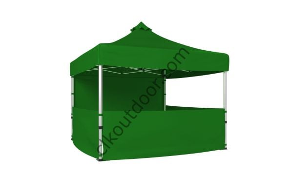 CLK 3x3 Metre Kısa Bagaj Boy 115 cm Katlanabilir Gazebo Çadır 3 Yan Yarım 1 Tam Perdeli Stand Çadırı Benetton Yeşil