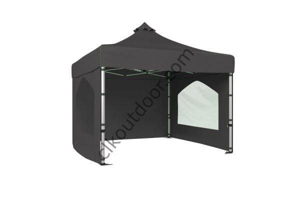CLK 3x3 Metre Kısa Bagaj Boy 115 cm Katlanabilir Gazebo Çadır 3 Yan Kapalı 2 Pencereli Gri