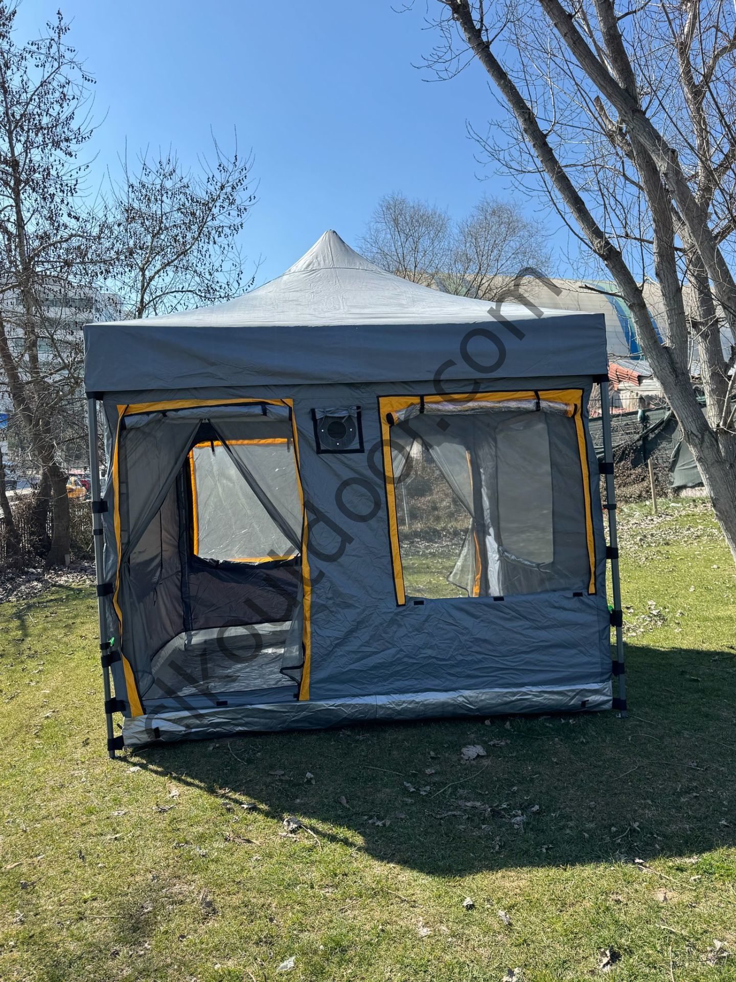 CLK 3x3 mt Yeni Nesil 2 Kapı 4 Pencere 40 mm Kısa Bagaj Boy 115 cm Gazebo Portatif Kamp Çadırı Gri Bordo