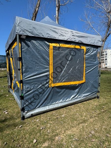 CLK 3x3 mt Yeni Nesil 2 Kapı 4 Pencere 40 mm Kısa Bagaj Boy 115 cm Gazebo Portatif Kamp Çadırı Gri Lacivert