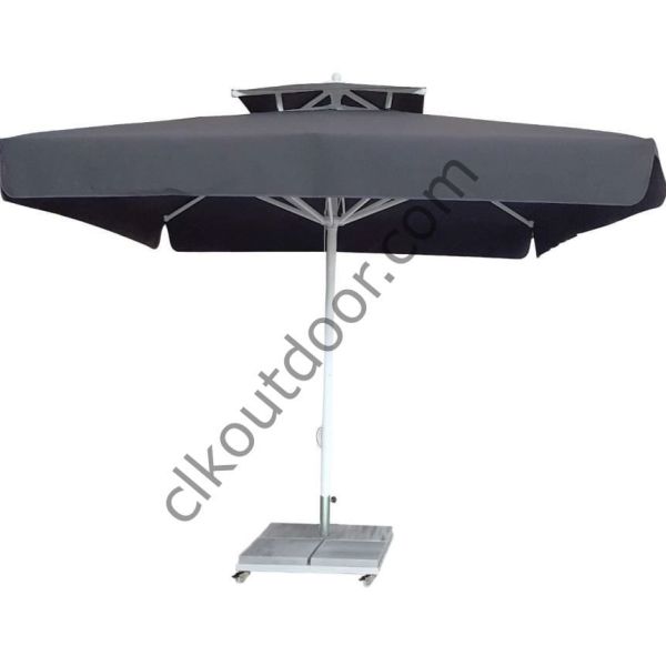 CLK 3,5x3,5 Metre Bacalı Mega Q60 Şemsiye Bahçe Cafe Havuz Otel Restorant Şemsiyeleri Saks Mavi - Metal Hareketli Ayak 4 Mermerli (70x70cm 120 kg)