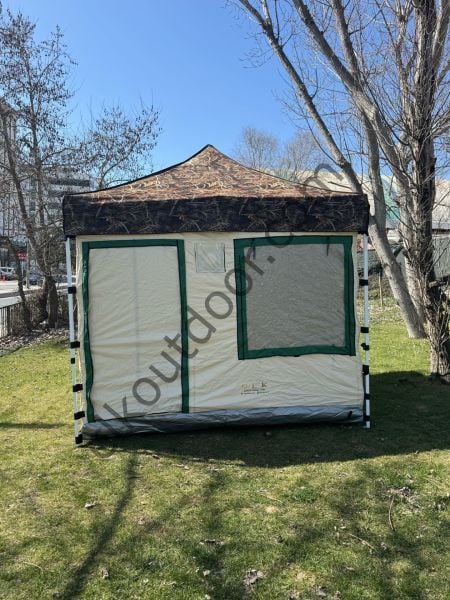CLK 3x3 mt Yeni Nesil 2 Kapı 4 Pencere 40 mm Kısa Bagaj Boy 115 cm Gazebo Portatif Kamp Çadırı Krem Saks Mavi