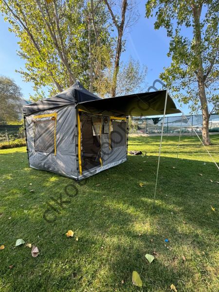 CLK 3x3 mt Yeni Nesil 2 Kapı 4 Pencere TENTELİ 40 mm Kısa Bagaj Boy 115 cm Gazebo Portatif Kamp Çadırı Gri Lacivert