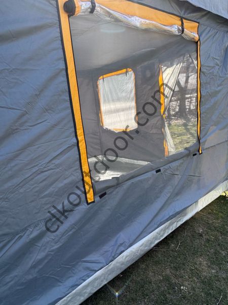 CLK 3x3 Metre 30 mm Profil Yeni Nesil 2 Kapı 4 Sineklikli  Portatif Katlanır Portatif Gazebo Kamp Çadır Gri Bej