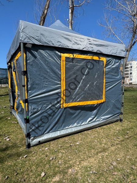CLK 3x3 Metre 30 mm Profil Yeni Nesil 2 Kapı 4 Sineklikli  Portatif Katlanır Portatif Gazebo Kamp Çadır Gri Bej