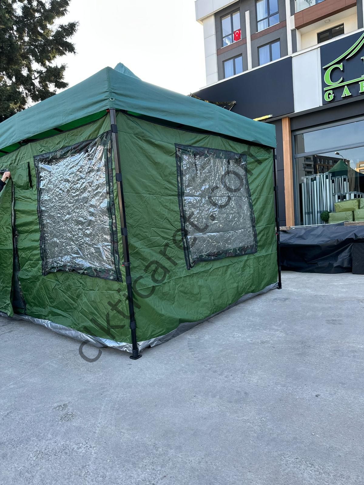 CLK 3x3 40 mm Profil Katlanır Gazebo Portatif Kamp Çadır Haki Yeşil Kamuflaj Detay Kamuflaj Desen