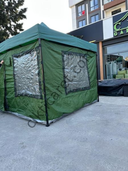 CLK 3x3 40 mm Profil Katlanır Gazebo Portatif Kamp Çadır Haki Yeşil Kamuflaj Detay Kamuflaj Desen