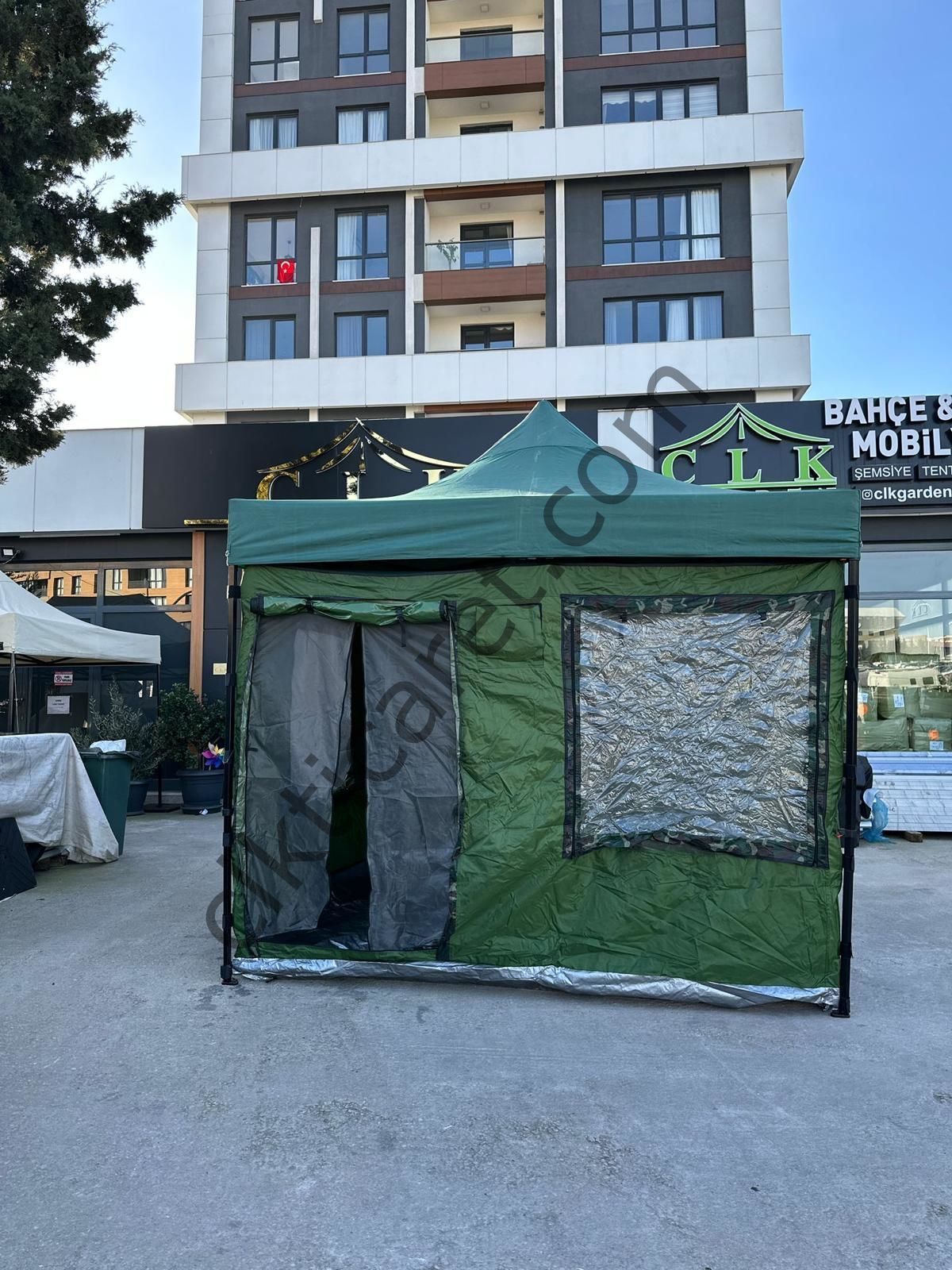 CLK 3x3 40 mm Profil Katlanır Gazebo Portatif Kamp Çadır Haki Yeşil Kamuflaj Detay Kamuflaj Desen