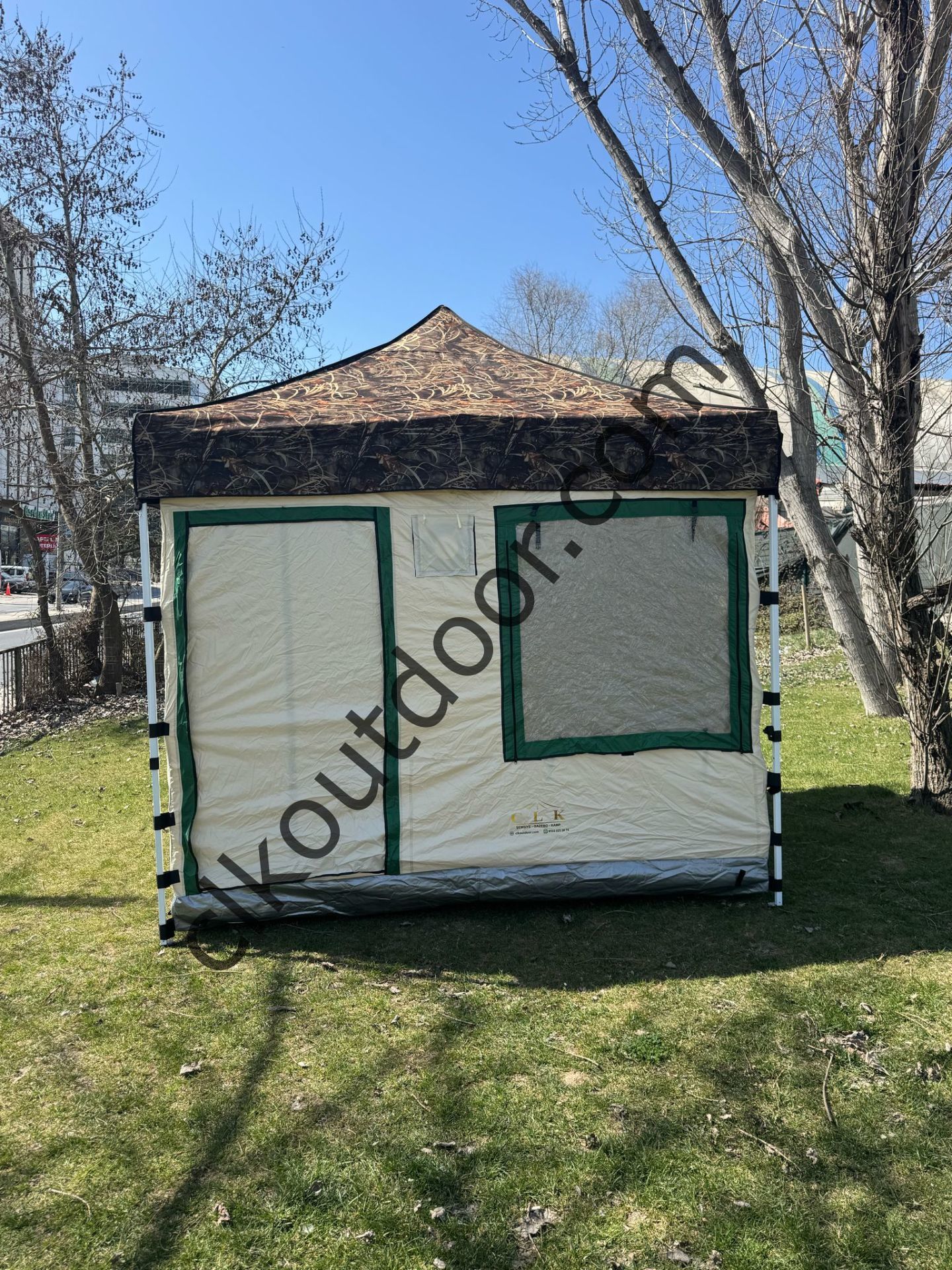 CLK 3x3 mt 40 mm Yeni Nesil 2 Kapı 4 Pencere Gazebo Portatif Kamp Çadırı Krem Beyaz
