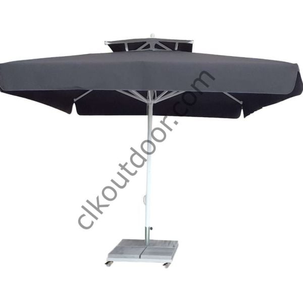 CLK 4x4 Metre Bacalı Mega Q60 Şemsiye Bahçe Cafe Havuz Otel Restorant Şemsiyeleri Lacivert - Metal Hareketli Ayak 4 Mermerli (70x70cm 120 kg)