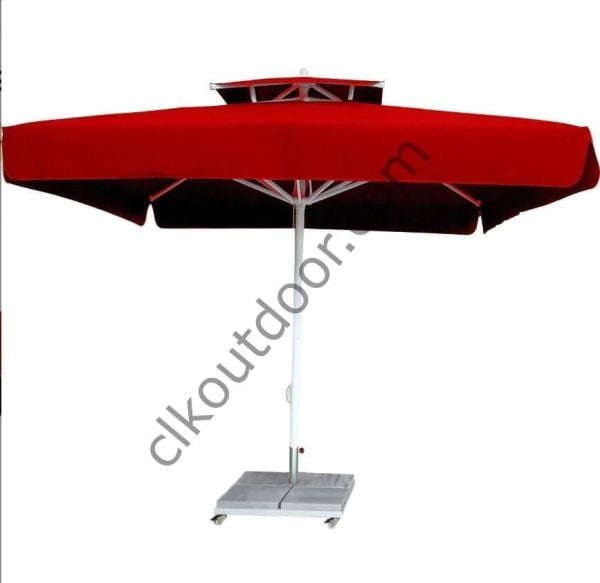 CLK 4x4 Metre Bacalı Mega Q60 Şemsiye Bahçe Cafe Havuz Otel Restorant Şemsiyeleri Krem - Metal Hareketli Ayak 4 Mermerli (70x70cm 120 kg)