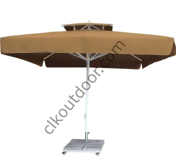 CLK 4x4 Metre Bacalı Mega Q60 Şemsiye Bahçe Cafe Havuz Otel Restorant Şemsiyeleri Açık Yeşil - Metal Hareketli Ayak 4 Mermerli (70x70cm 120 kg)