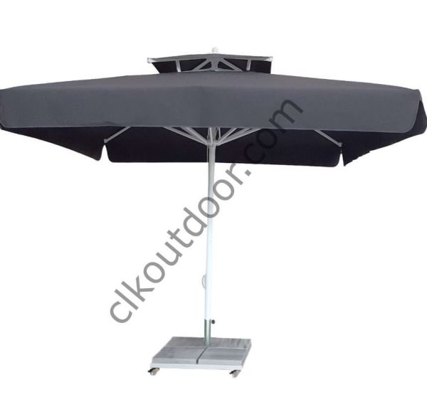 CLK 4x4 Metre Bacalı Mega Q60 Şemsiye Bahçe Cafe Havuz Otel Restorant Şemsiyeleri Açık Gri - Metal Hareketli Ayak 4 Mermerli (70x70cm 120 kg)