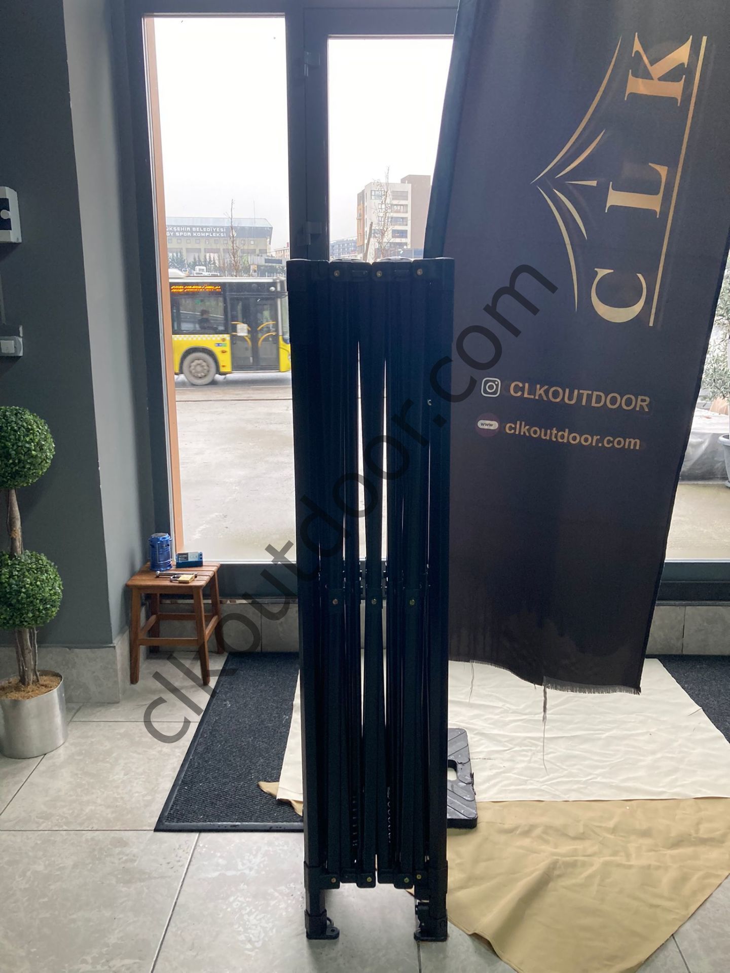 CLK 3x4,5 mt 40 mm İskelet Gazebo Portatif Kamp ve Karavan Çadırı Katlanabilir Tente Gri Benetton Yeşil