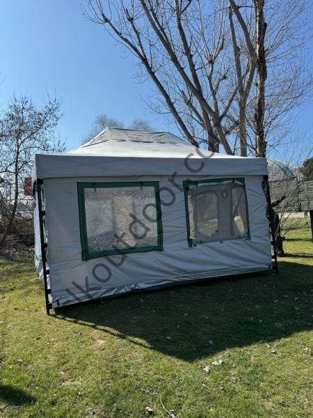 CLK 3x4,5 mt 40 mm İskelet Gazebo Portatif Kamp ve Karavan Çadırı Katlanabilir Tente Gri Kamuflaj Desen