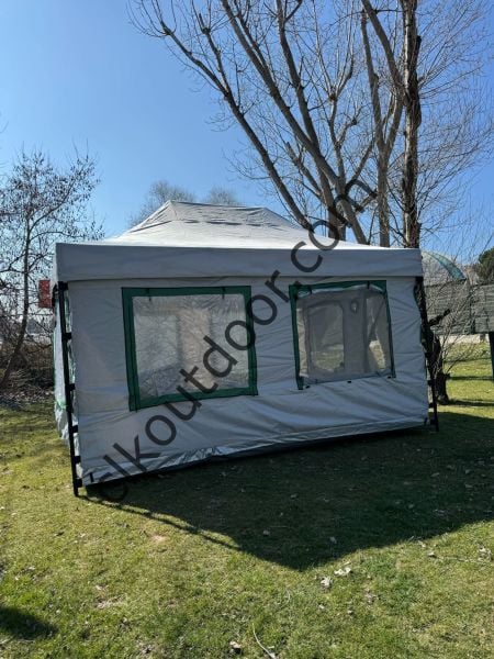 CLK 3x4,5 mt 30 mm İskelet Gazebo Portatif Kamp ve Karavan Çadırı Katlanabilir Tente Gri Krem