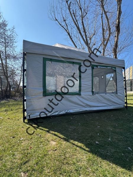 CLK 3x4,5 mt 30 mm İskelet Gazebo Portatif Kamp ve Karavan Çadırı Katlanabilir Tente Gri Krem