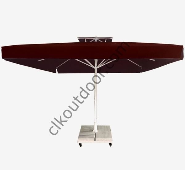 CLK 3x3 Metre Saçaklı LUX Model Krank Sistem Teleskopik Şemsiye Q90 Profil Siyah - Metal Hareketli Ayak 4 Mermerli (80x80cm 160 kg)